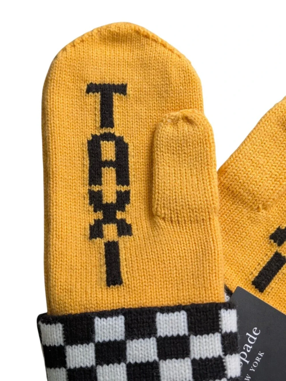 NWT Kate Spade ♠️ New York Taxi Checkboard Mittens Yellow Black